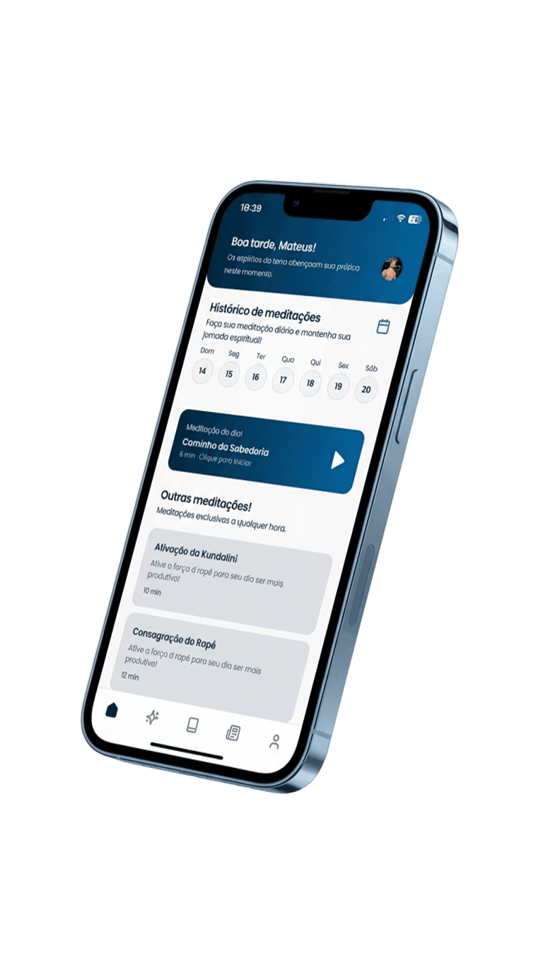 Mockup do app O Sagrado - Tela inicial